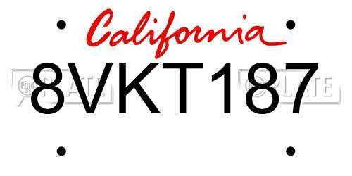 8VKT187 California License Plate
