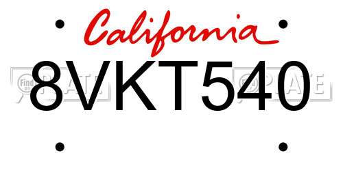 8VKT540 California License Plate