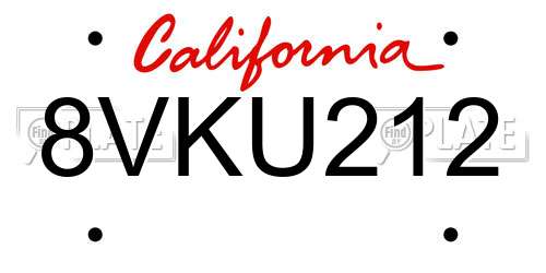 8VKU212 California License Plate