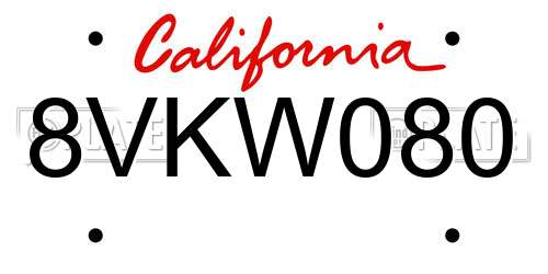 8VKW080 California License Plate