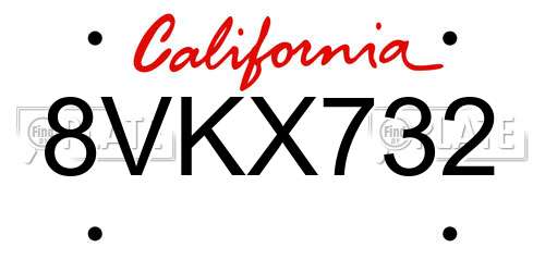8VKX732 California License Plate