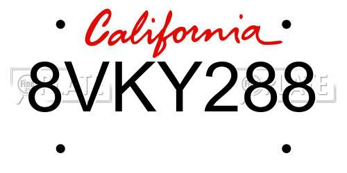 8VKY288 California License Plate
