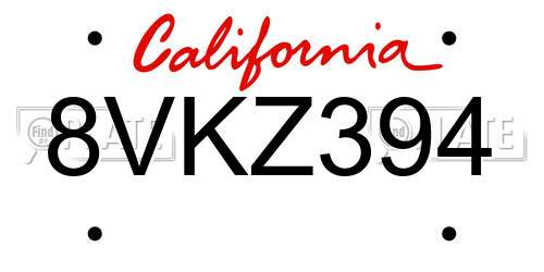 8VKZ394 California License Plate