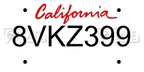 8VKZ399 California License Plate
