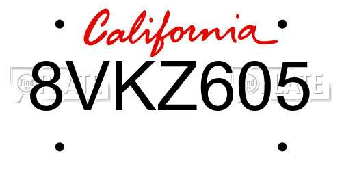 8VKZ605 California License Plate