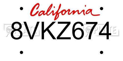 8VKZ674 California License Plate