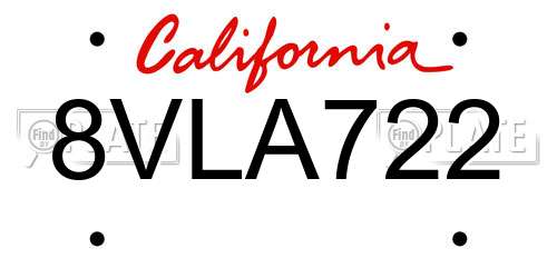 8VLA722 California License Plate