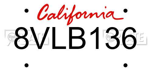 8VLB136 California License Plate