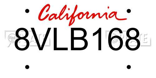 8VLB168 California License Plate