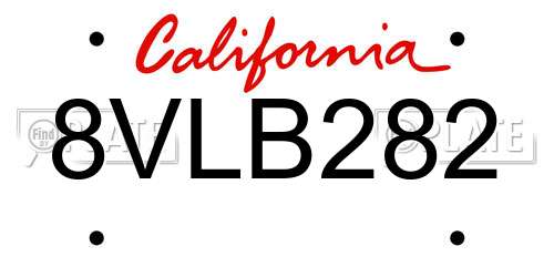 8VLB282 California License Plate