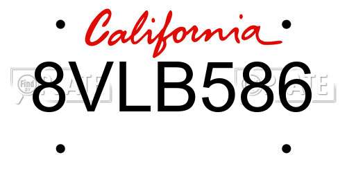 8VLB586 California License Plate