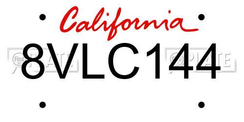 8VLC144 California License Plate