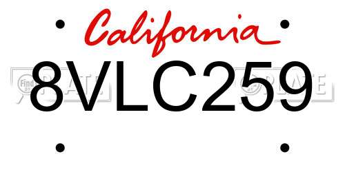 8VLC259 California License Plate