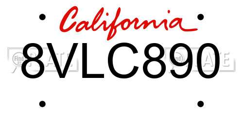 8VLC890 California License Plate