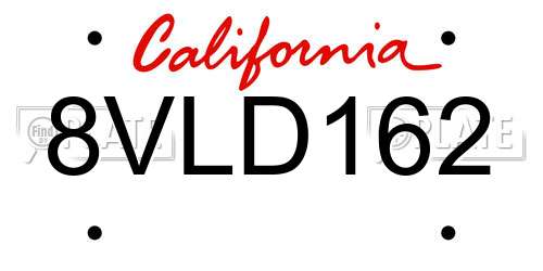 8VLD162 California License Plate