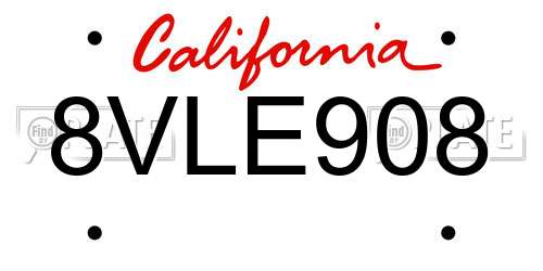 8VLE908 California License Plate