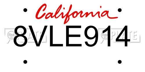 8VLE914 California License Plate
