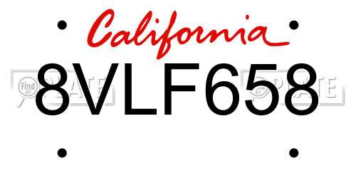 8VLF658 California License Plate