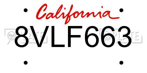 8VLF663 California License Plate