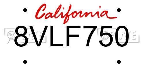 8VLF750 California License Plate