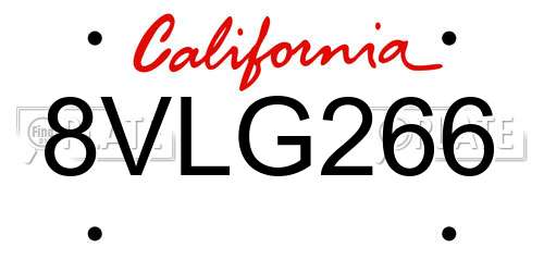 8VLG266 California License Plate