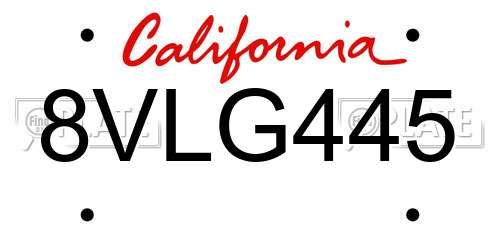 8VLG445 California License Plate