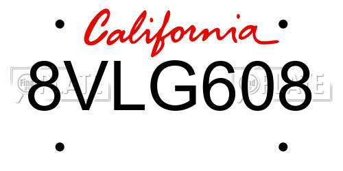 8VLG608 California License Plate
