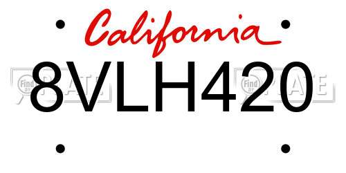 8VLH420 California License Plate
