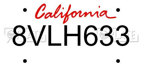 8VLH633 California License Plate