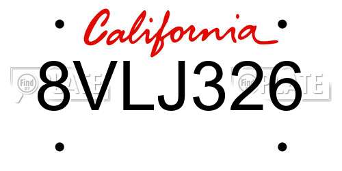 8VLJ326 California License Plate