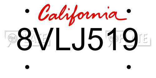 8VLJ519 California License Plate