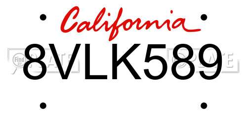 8VLK589 California License Plate