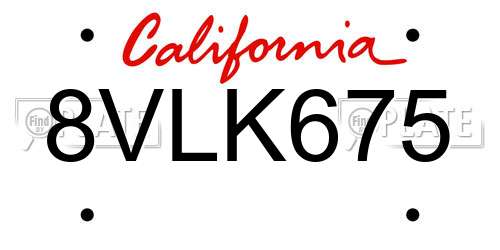 8VLK675 California License Plate