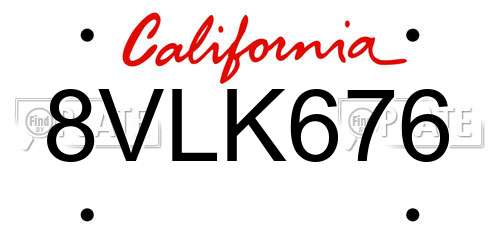 8VLK676 California License Plate