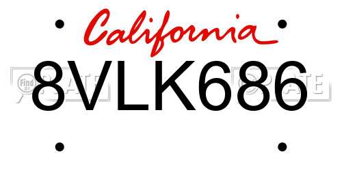 8VLK686 California License Plate