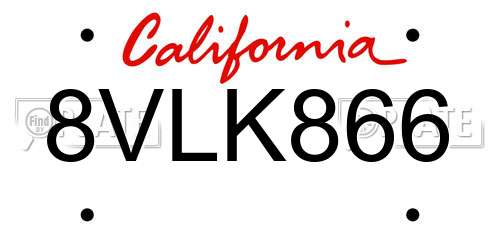 8VLK866 California License Plate