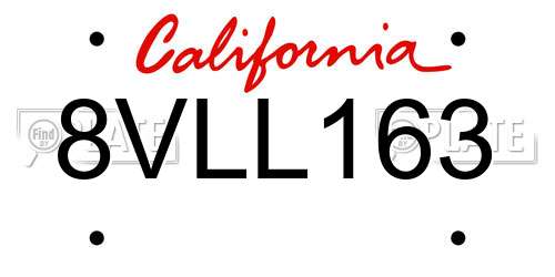 8VLL163 California License Plate