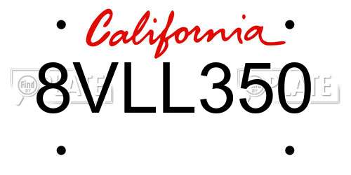 8VLL350 California License Plate