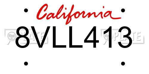 8VLL413 California License Plate