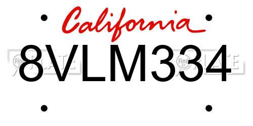 8VLM334 California License Plate