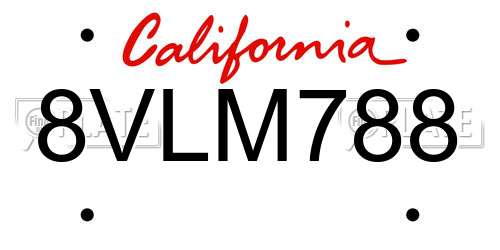 8VLM788 California License Plate