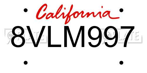 8VLM997 California License Plate