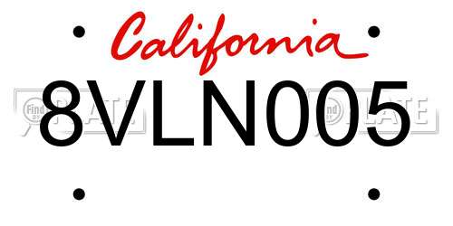 8VLN005 California License Plate