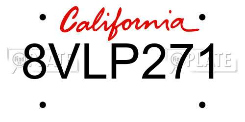 8VLP271 California License Plate