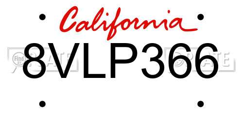 8VLP366 California License Plate