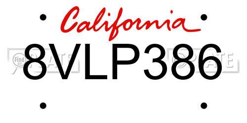 8VLP386 California License Plate