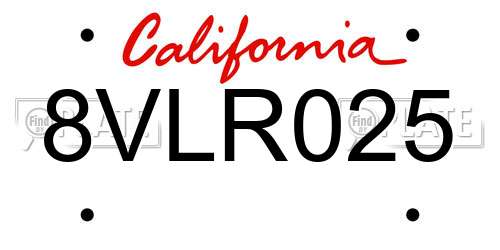 8VLR025 California License Plate