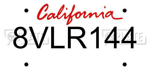 8VLR144 California License Plate