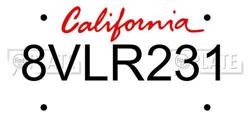8VLR231 California License Plate