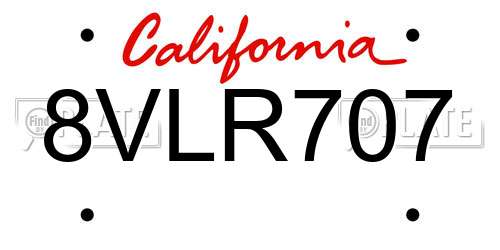 8VLR707 California License Plate